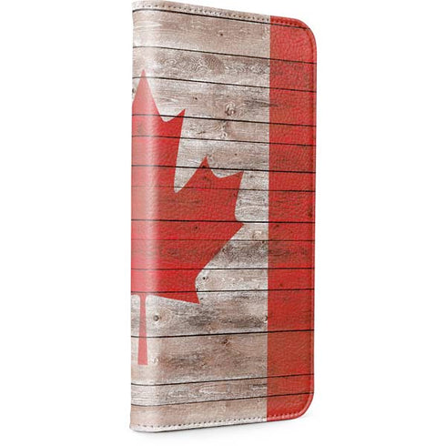 Canadian Flag Dark Wood iPhone 14 Pro Max Folio Case